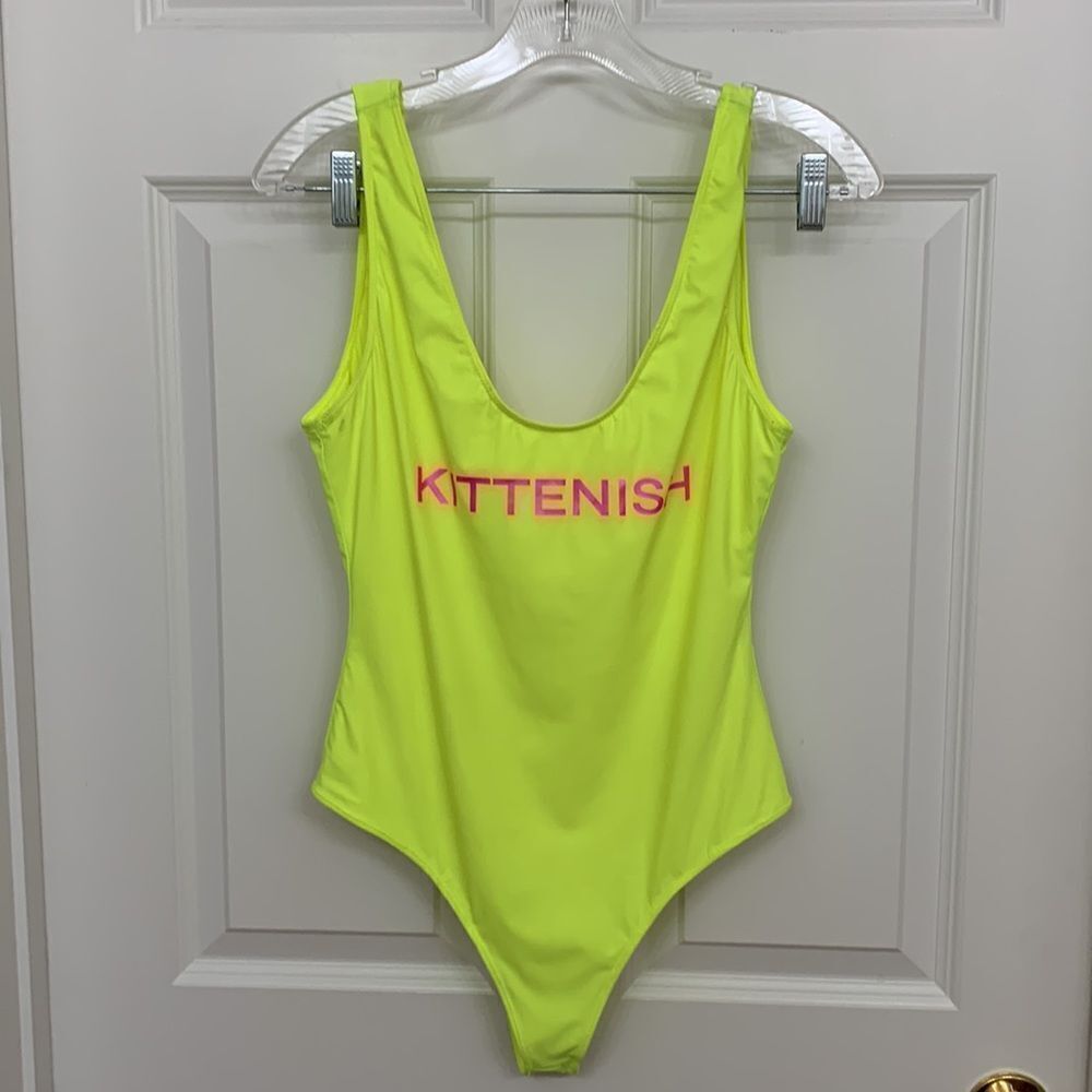 Kittenish size large neon yellow one piece swimsuit
